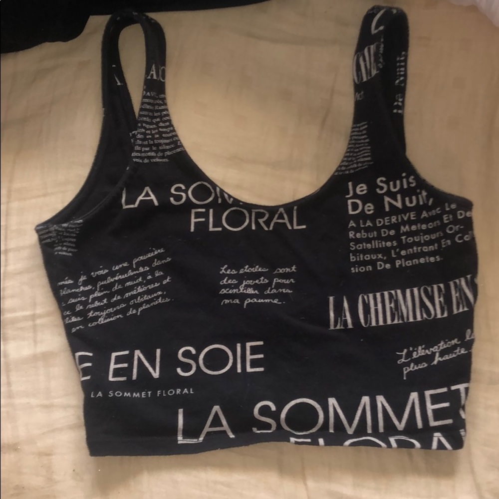 Black and Tan, French writing, crop top
